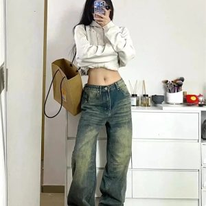 Fall Washed Low-Rise Baggy Jeans - Y2K Fashion Outfits for Trendy Looks