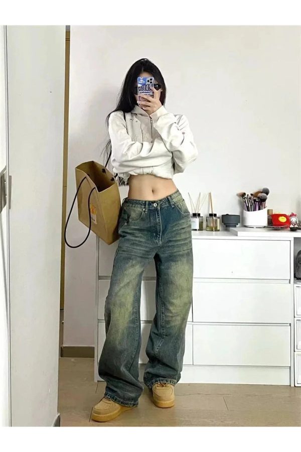 Fall Washed Low-Rise Baggy Jeans - Y2K Fashion Outfits for Trendy Looks