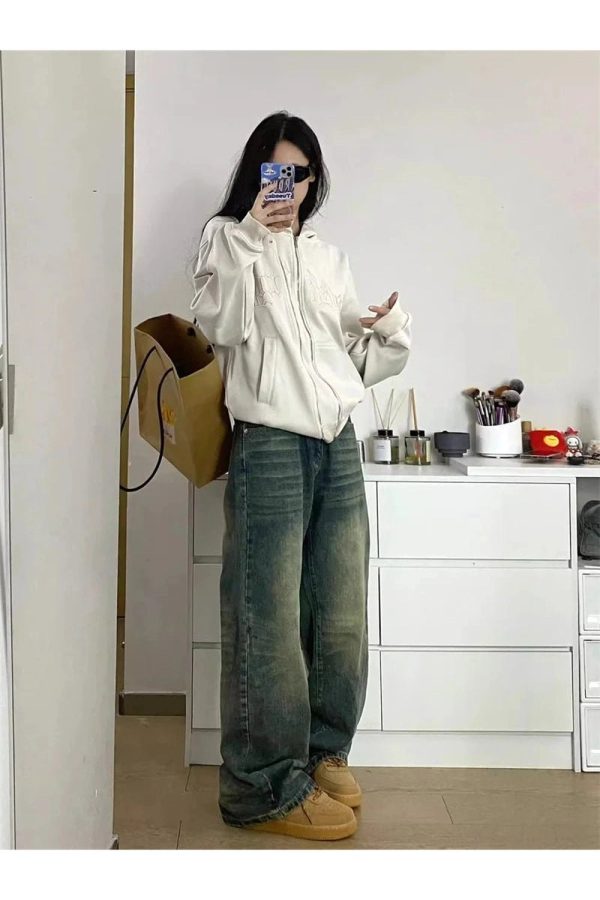 Fall Washed Low-Rise Baggy Jeans - Y2K Fashion Outfits for Trendy Looks