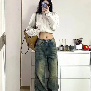 Fall Washed Low-Rise Baggy Jeans - Y2K Fashion Outfits for Trendy Looks