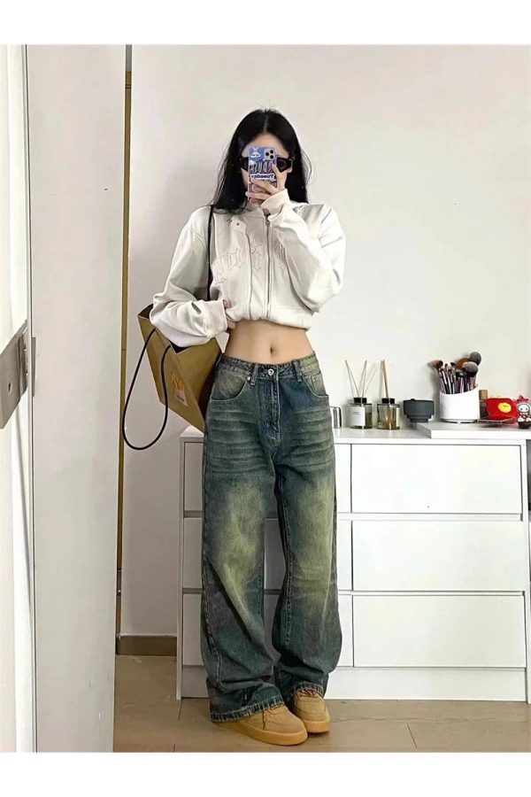 Fall Washed Low-Rise Baggy Jeans - Y2K Fashion Outfits for Trendy Looks