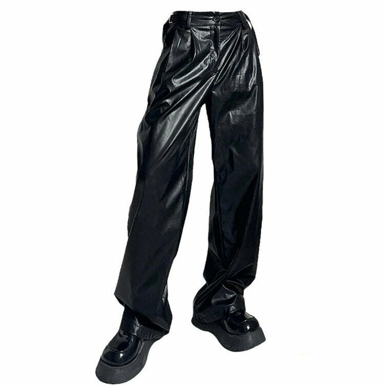 Faux Leather Grunge Pants - Iconic Y2K Fashion Outfit for Fall 2000s