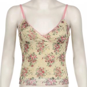 Floral Lace Vintage Top - Iconic Y2K Fashion Outfit for Trendy Women