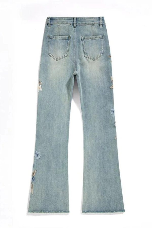 Floral Meadow Embroidered Jeans - Trendy Y2K Fashion Outfit for Fall