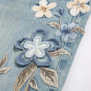 Floral Meadow Embroidered Jeans - Trendy Y2K Fashion Outfit for Fall