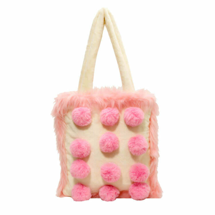 Fluffy Pom Poms Bag in Pink - Trendy Y2K Fashion Accessory for 2000s Style