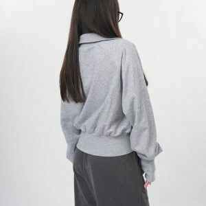 Front Pockets Grey Zip Up Sweatshirt - Y2K Fashion Outfit for Fall