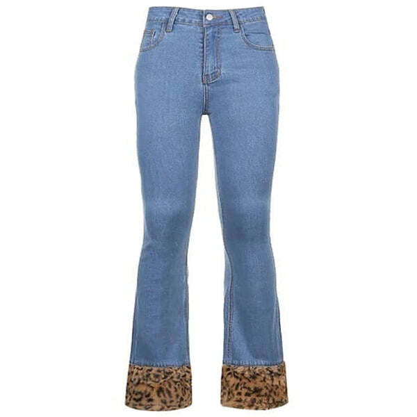 Fuzzy Leopard Trim Jeans - Cute 2000s Outfits & Y2K Fashion Inspiration