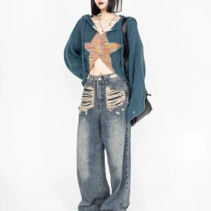 Galactic Grunge Hoodie - Iconic Y2K Fashion Outfit for Trendy Women