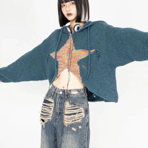 Galactic Grunge Hoodie - Iconic Y2K Fashion Outfit for Trendy Women