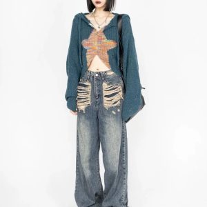 Galactic Grunge Hoodie - Iconic Y2K Fashion Outfit for Trendy Women