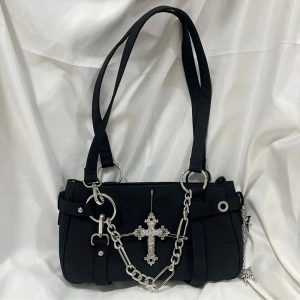 Gothic Cross Chain Shoulder Bag - Y2K Fashion, 2000s Aesthetic Style