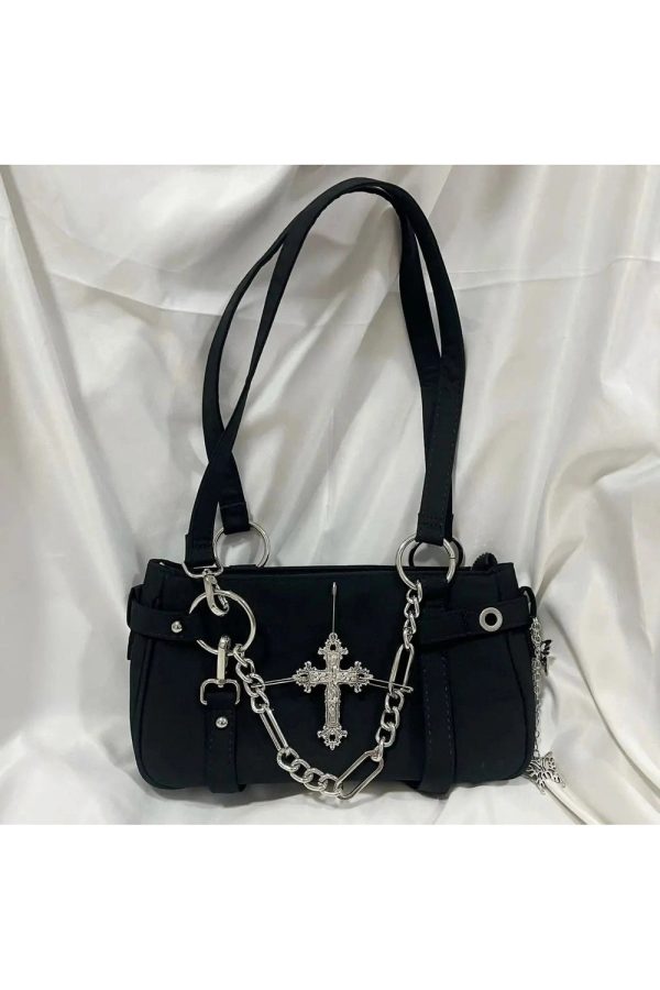 Gothic Cross Chain Shoulder Bag - Y2K Fashion, 2000s Aesthetic Style