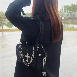 Gothic Cross Chain Shoulder Bag - Y2K Fashion, 2000s Aesthetic Style