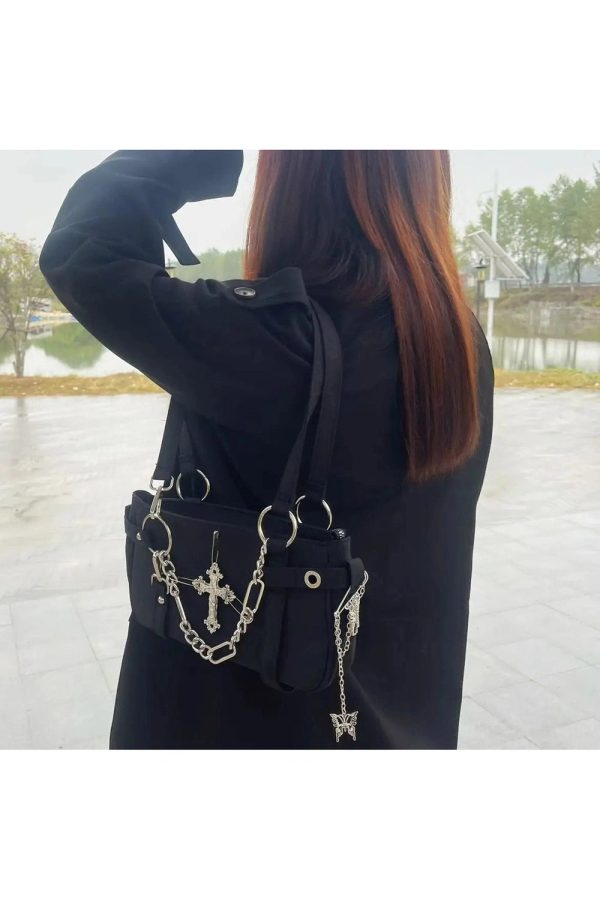 Gothic Cross Chain Shoulder Bag - Y2K Fashion, 2000s Aesthetic Style