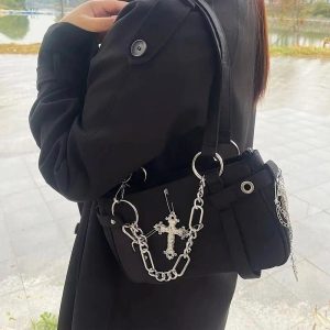 Gothic Cross Chain Shoulder Bag - Y2K Fashion, 2000s Aesthetic Style