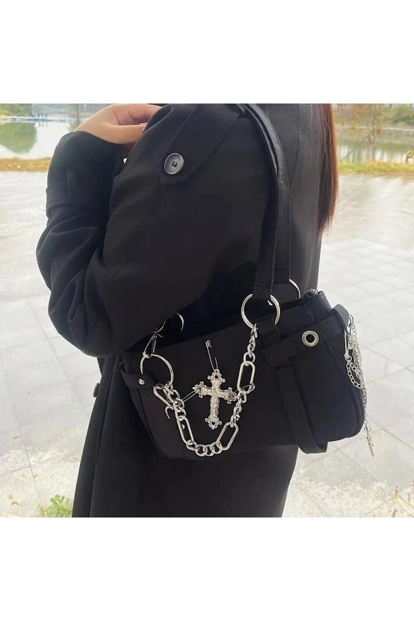 Gothic Cross Chain Shoulder Bag - Y2K Fashion, 2000s Aesthetic Style