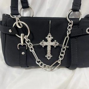 Gothic Cross Chain Shoulder Bag - Y2K Fashion, 2000s Aesthetic Style