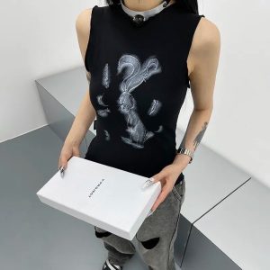 Gothic Ink Muscle Top - Y2K Fashion Outfit, 2000s Style Inspiration