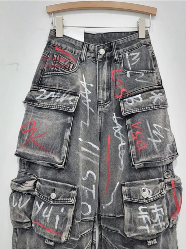 Graffiti Riot Cargo Jeans - Iconic Y2K Fashion Outfit for Trendy Women