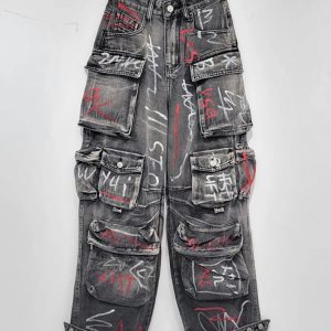 Graffiti Riot Cargo Jeans - Iconic Y2K Fashion Outfit for Trendy Women