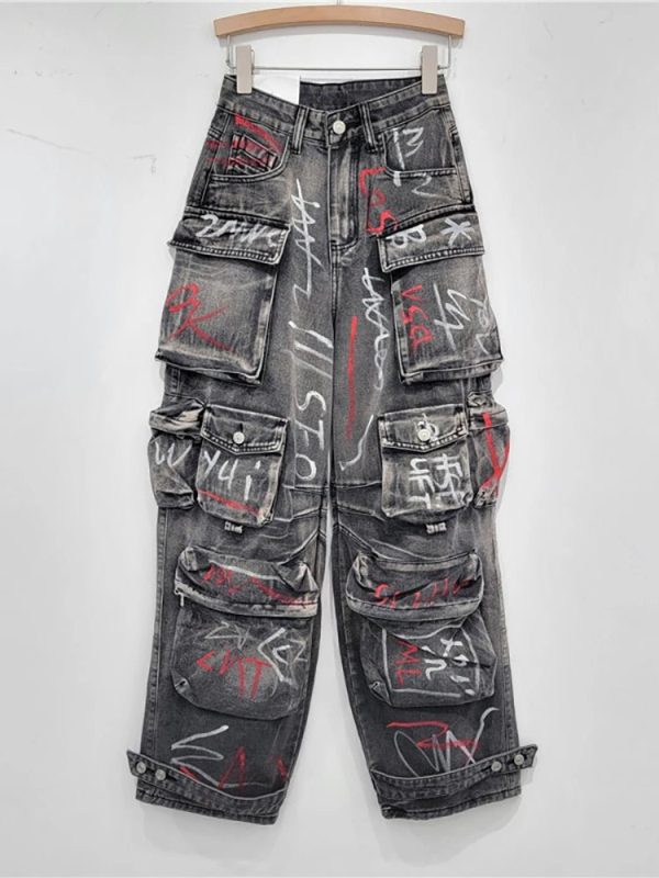 Graffiti Riot Cargo Jeans - Iconic Y2K Fashion Outfit for Trendy Women