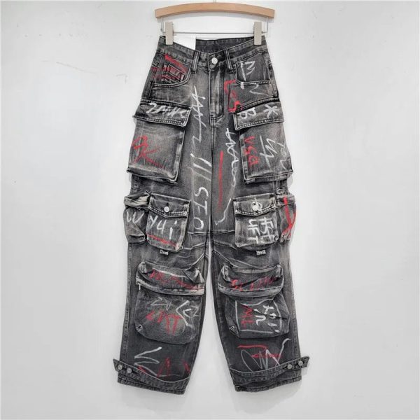 Graffiti Riot Cargo Jeans - Iconic Y2K Fashion Outfit for Trendy Women