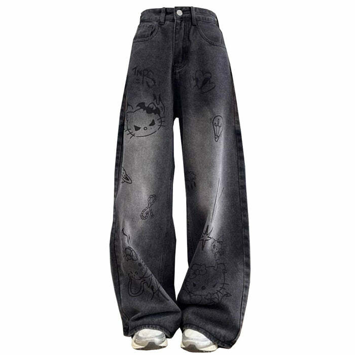 Grunge Aesthetic Cat Jeans - Iconic Y2K Fashion Outfits for Trendy Looks