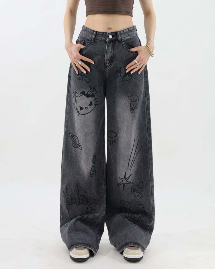 Grunge Aesthetic Cat Jeans - Iconic Y2K Fashion Outfits for Trendy Looks