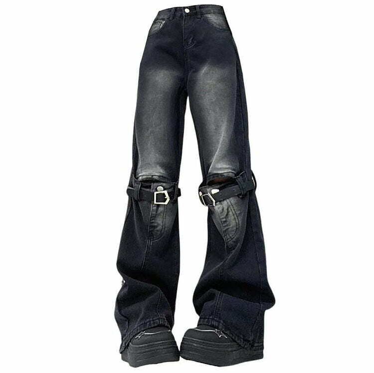 Grunge Aesthetic Knee Buckle Jeans - Iconic Y2K Fashion Outfit