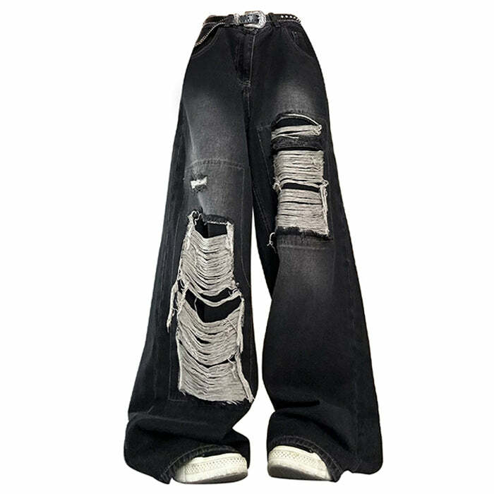 Grunge Aesthetic Ripped Wide Jeans - Iconic Y2K Fashion Outfit