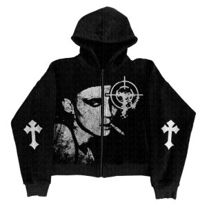 Grunge Noir Graphic Hoodie - Y2K Fashion, 2000s Outfits, McBling Style