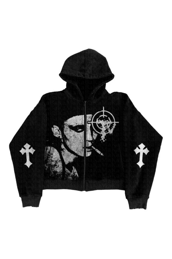 Grunge Noir Graphic Hoodie - Y2K Fashion, 2000s Outfits, McBling Style