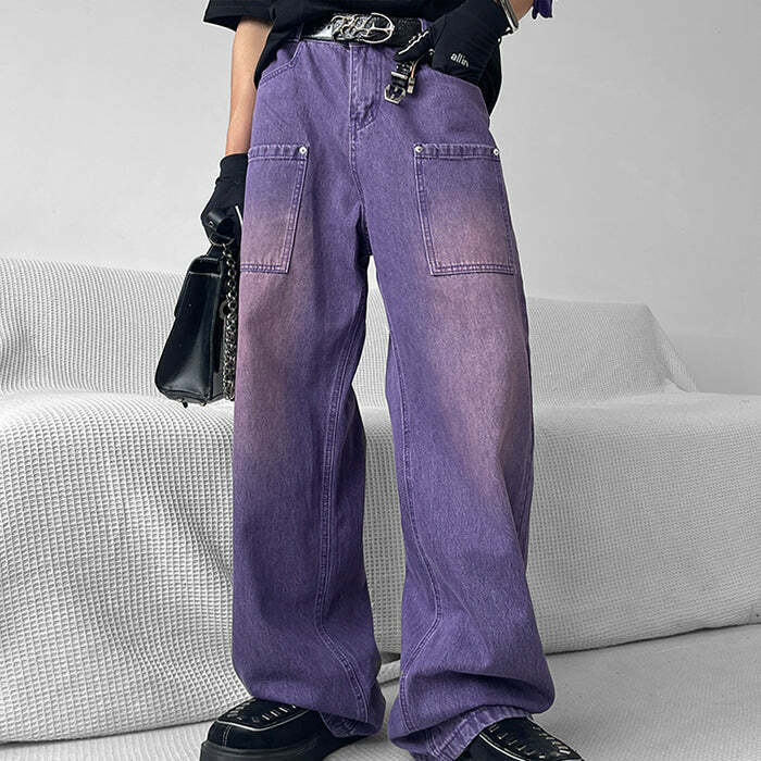 Grunge Purple Baggy Jeans - Iconic Y2K Fashion Outfit for Fall 2000s