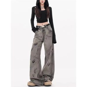 Grunge Splatter Wide-Leg Jeans - Iconic Y2K Fashion Outfit for Fall