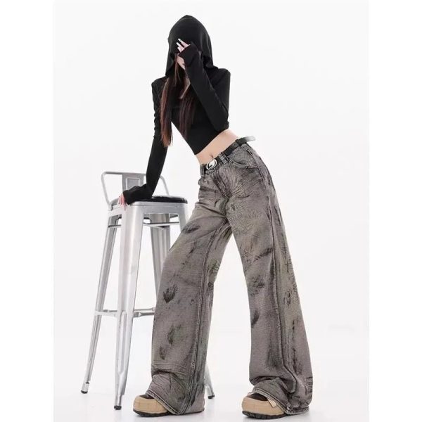 Grunge Splatter Wide-Leg Jeans - Iconic Y2K Fashion Outfit for Fall