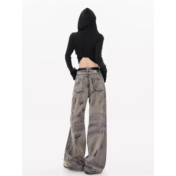 Grunge Splatter Wide-Leg Jeans - Iconic Y2K Fashion Outfit for Fall