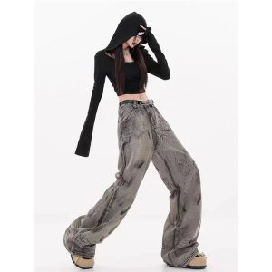 Grunge Splatter Wide-Leg Jeans - Iconic Y2K Fashion Outfit for Fall