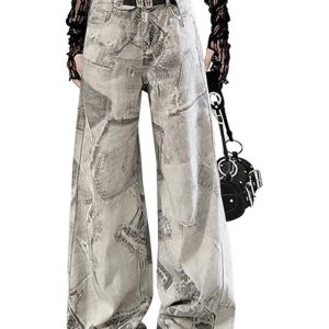 Grunge Washed Graffiti Wide-Leg Jeans - Iconic Y2K Fashion Outfit