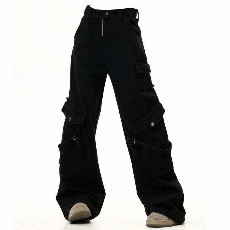 Hashtag Drama Black Cargo Jeans - Trendy 2000s Fashion Outfit for Y2K Style