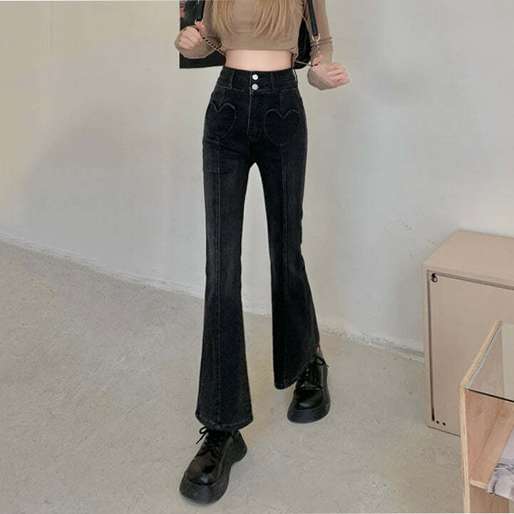 Heart Crush Flare Cropped Jeans - Iconic Y2K Fashion Outfit for Fall