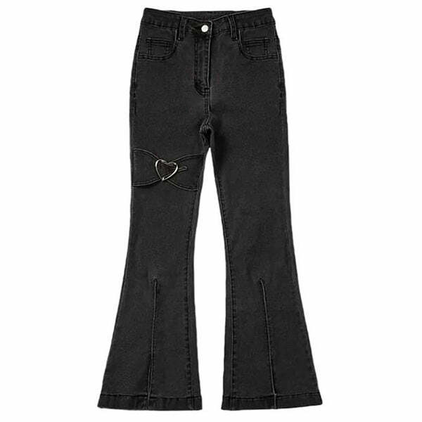 Heart Flare Jeans - Iconic Y2K Fashion Outfit for Trendy Women