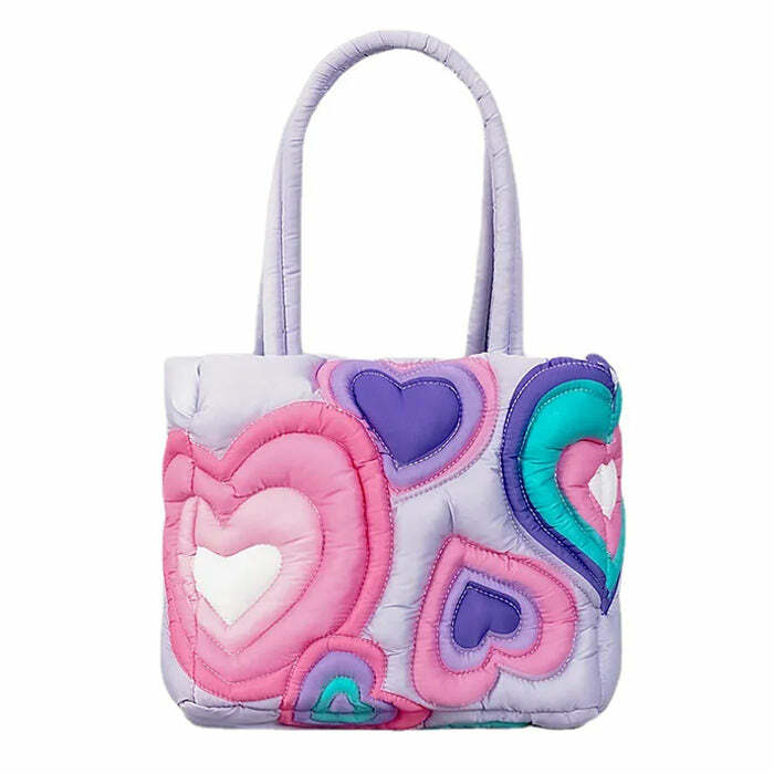 Heart Puffer Shoulder Bag - Y2K Fashion, 2000s Outfit, McBling Style