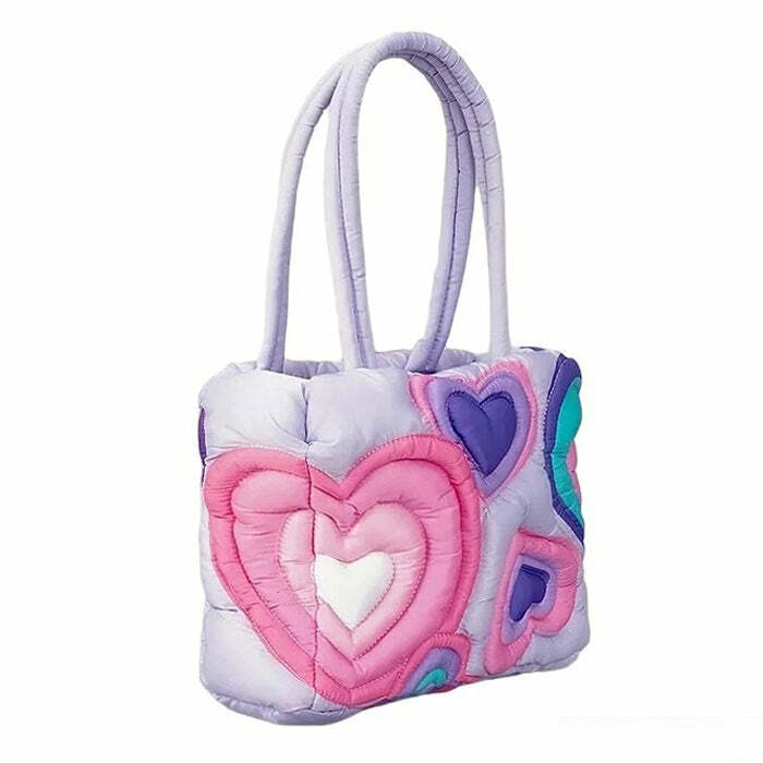 Heart Puffer Shoulder Bag - Y2K Fashion, 2000s Outfit, McBling Style