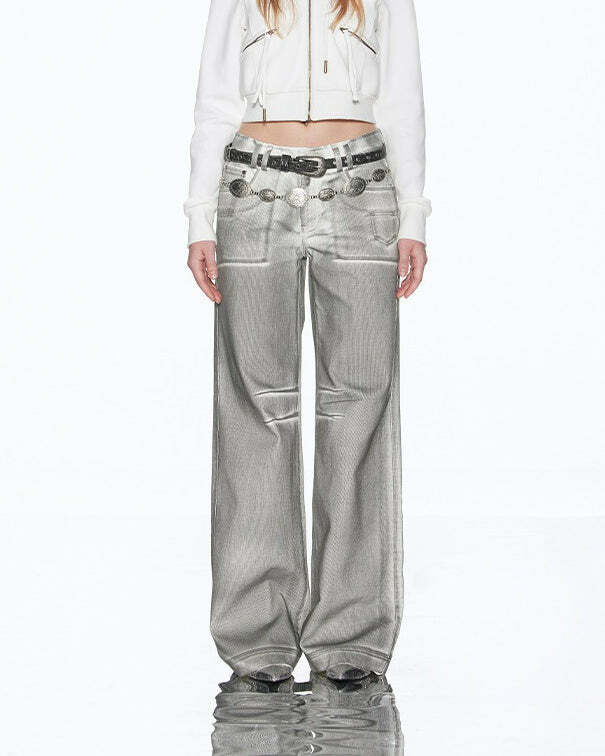 High Fashion Silver Jeans - Cute 2000s Outfits, Y2K McBling Fashion