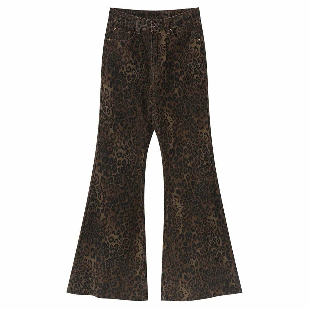 High-Waisted Leopard Flare Jeans - Iconic Y2K Fashion Outfit for Fall