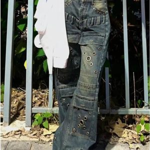 Industrial Grommet Cargo Jeans - Trendy 2000s Fashion Outfit for Y2K Style