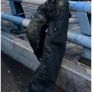 Industrial Grommet Cargo Jeans - Trendy 2000s Fashion Outfit for Y2K Style