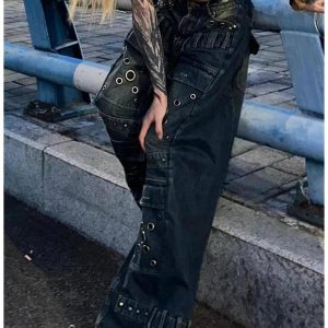 Industrial Grommet Cargo Jeans - Trendy 2000s Fashion Outfit for Y2K Style