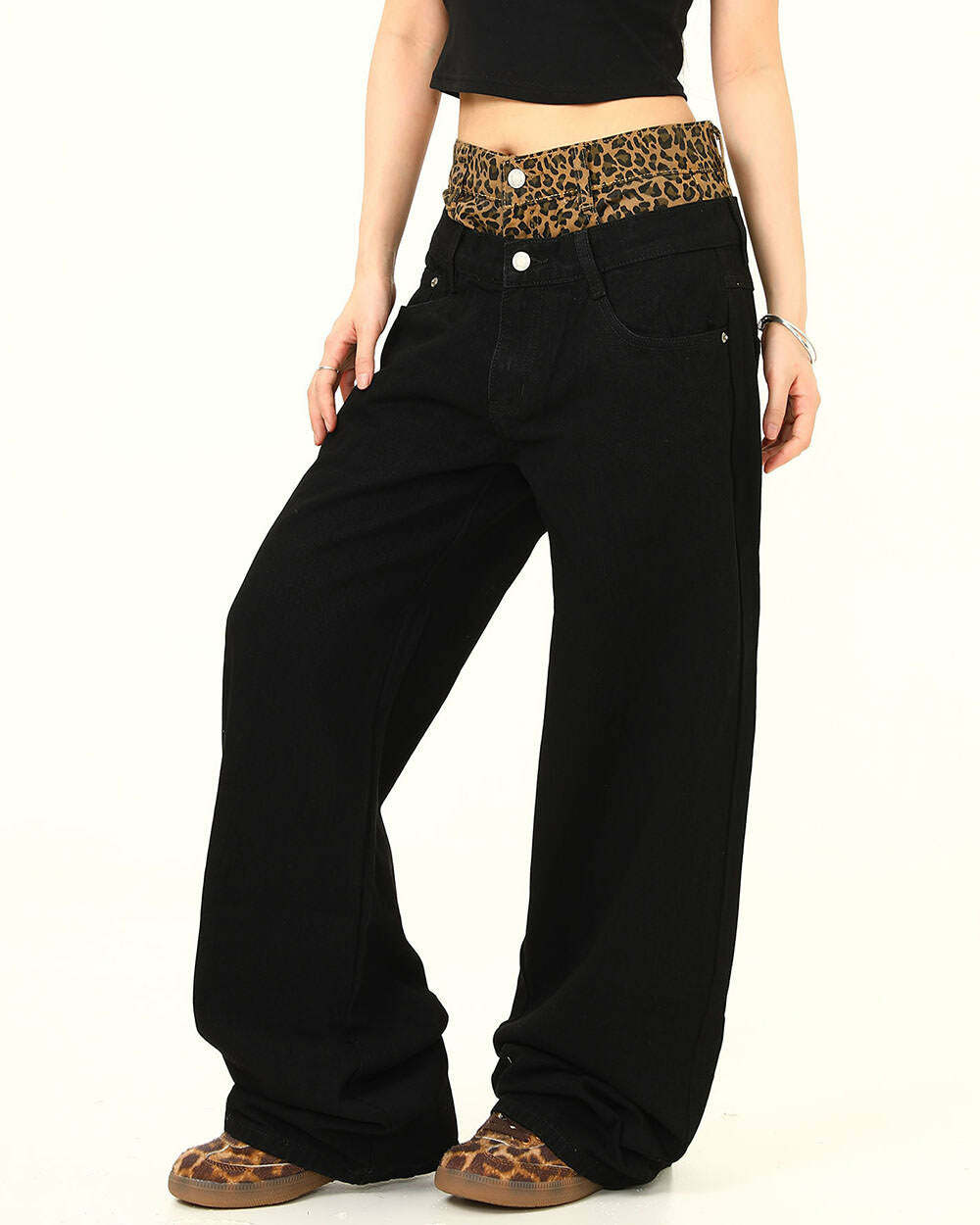 Inner Leopard Layered Jeans - Trendy 2000s Fashion Outfit for Y2K Style